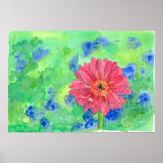 Schildroze Gerbera Daisy Waterverf Art Poster (Voorkant)