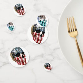 Schildschedel op tafel confetti