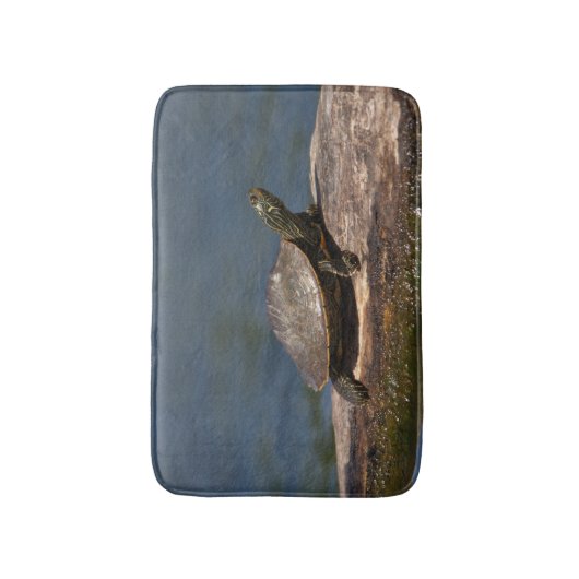 Schildschildpad op een logboek badmat (Voorkant Verticaal)