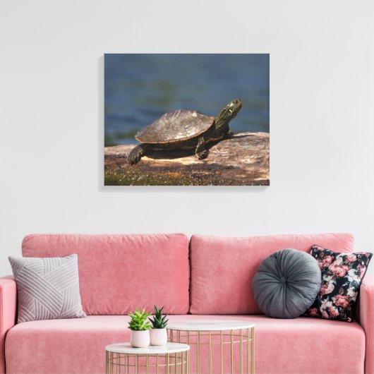 Schildschildpad op een logboek canvas afdruk (Insitu (Woonkamer))