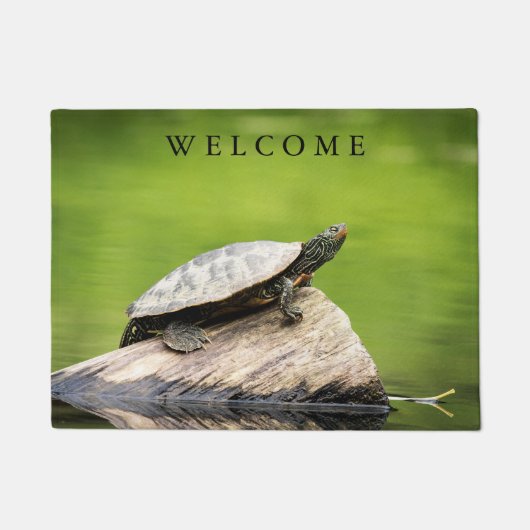 Schildschildpad op een logboek deurmat (Voorkant)