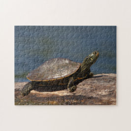 Schildschildpad op een logboek legpuzzel