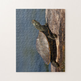 Schildschildpad op een logboek legpuzzel