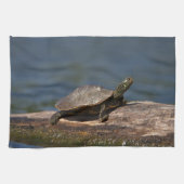 Schildschildpad op een logboek theedoek (Horizontaal)