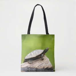 Schildschildpad op een logboek tote bag