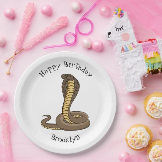 Schildslang met bruine cobra papieren bordje (Feest)