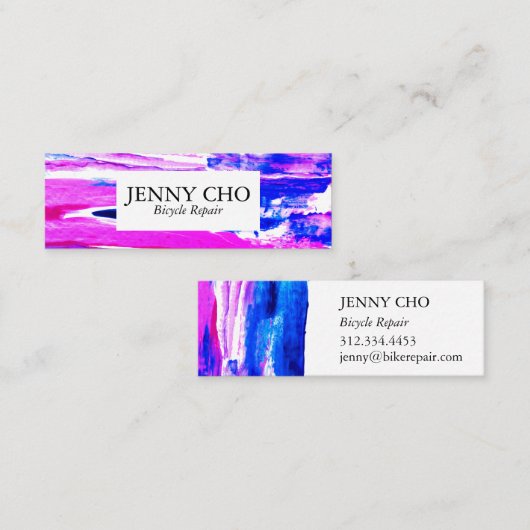 Schildstripe hand geschilderde textuur roze blauw  mini visitekaartje (Voorkant / Achterkant)