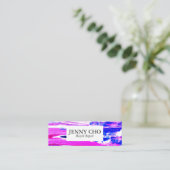 Schildstripe hand geschilderde textuur roze blauw mini visitekaartje (Staand voorkant)