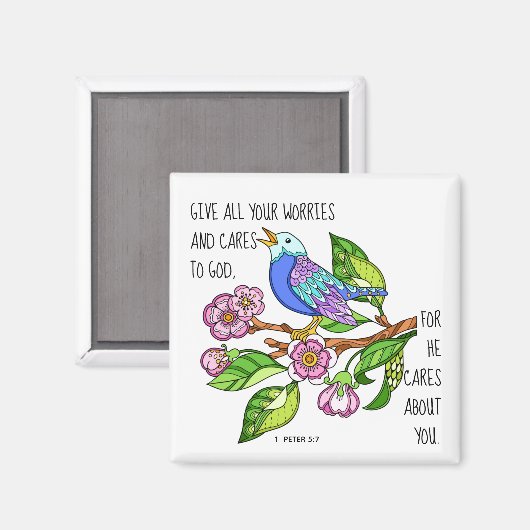 Schildvogel, met vers van 1 Peter 5:7 Magneet (Voorkant / Achterkant)