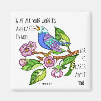 Schildvogel, met vers van 1 Peter 5:7 Magneet