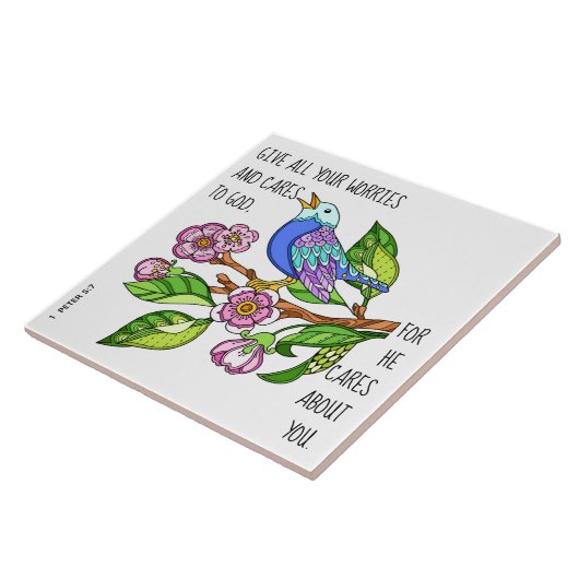 Schildvogel, met vers van 1 Peter 5:7 Tegeltje (Zijkant)