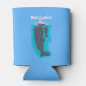 Schildwalvissen en cartoon van zeilboten blikjeskoeler (Achterkant)