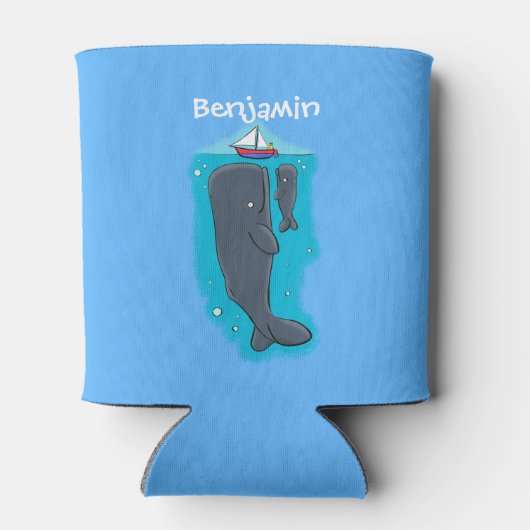 Schildwalvissen en cartoon van zeilboten blikjeskoeler (Achterkant)