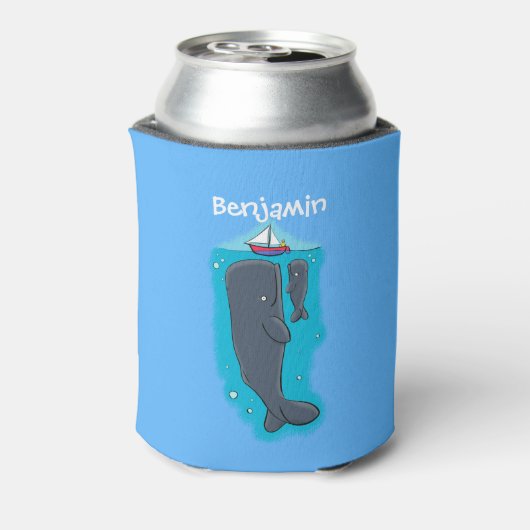 Schildwalvissen en cartoon van zeilboten blikjeskoeler (Blikje Achterkant)