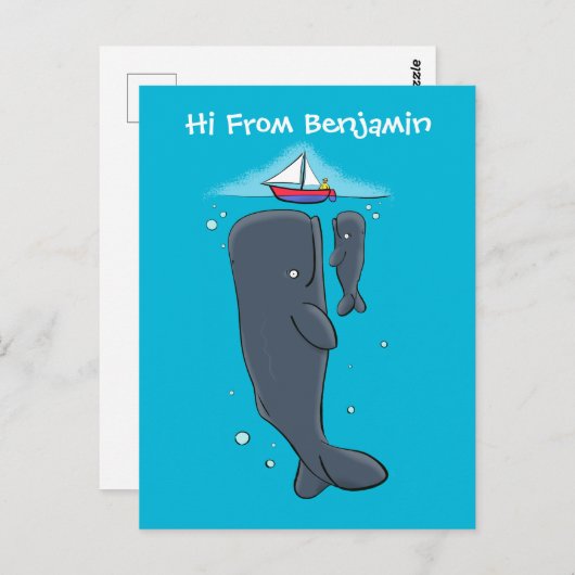Schildwalvissen en cartoon van zeilboten briefkaart (Voorkant / Achterkant)