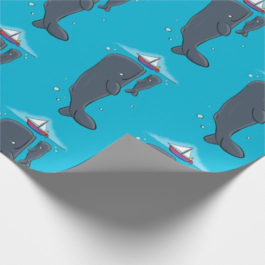 Schildwalvissen en cartoon van zeilboten cadeaupapier (Hoek)