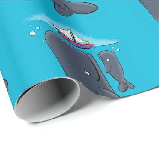Schildwalvissen en cartoon van zeilboten cadeaupapier (Rol Hoek)