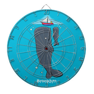 Schildwalvissen en cartoon van zeilboten dartbord