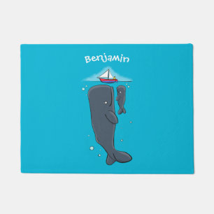 Schildwalvissen en cartoon van zeilboten deurmat