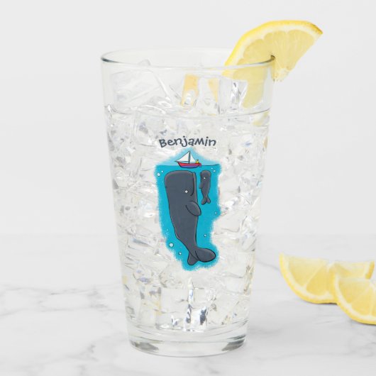 Schildwalvissen en cartoon van zeilboten glas (Achterkant ijs)