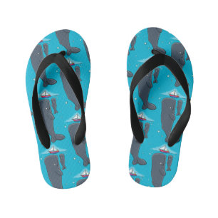 Schildwalvissen en cartoon van zeilboten kinder teenslippers