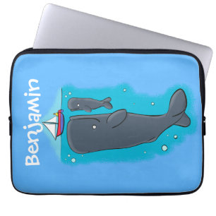Schildwalvissen en cartoon van zeilboten laptop sleeve