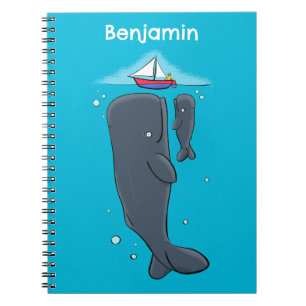 Schildwalvissen en cartoon van zeilboten notitieboek