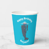 Schildwalvissen en cartoon van zeilboten papieren bekers (Achterkant)