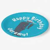 Schildwalvissen en cartoon van zeilboten papieren bordje (Gekanteld)