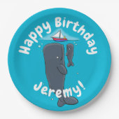 Schildwalvissen en cartoon van zeilboten papieren bordje (Voorkant)