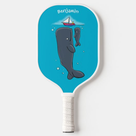 Schildwalvissen en cartoon van zeilboten pickleball paddle (Voorkant)