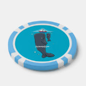 Schildwalvissen en cartoon van zeilboten poker chips (Enkel)