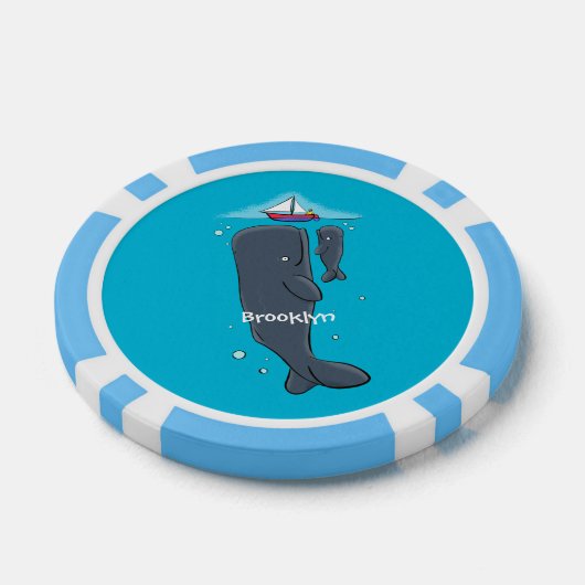 Schildwalvissen en cartoon van zeilboten poker chips (Enkel)