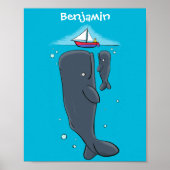 Schildwalvissen en cartoon van zeilboten poster (Voorkant)
