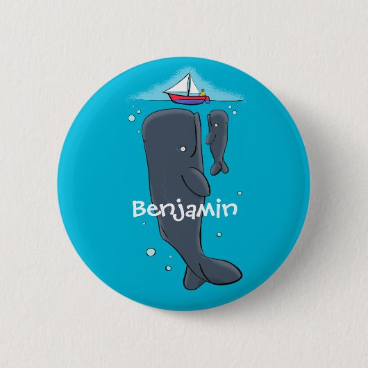 Schildwalvissen en cartoon van zeilboten ronde button 5,7 cm (Voorkant)