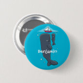 Schildwalvissen en cartoon van zeilboten ronde button 5,7 cm (Voorkant /achterkant)