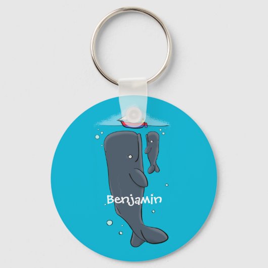 Schildwalvissen en cartoon van zeilboten sleutelhanger (Voorkant)