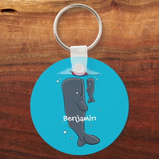 Schildwalvissen en cartoon van zeilboten sleutelhanger (Voorkant)