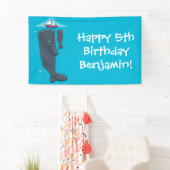 Schildwalvissen en cartoon van zeilboten spandoek (Insitu)