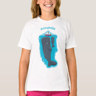 Schildwalvissen en cartoon van zeilboten t-shirt