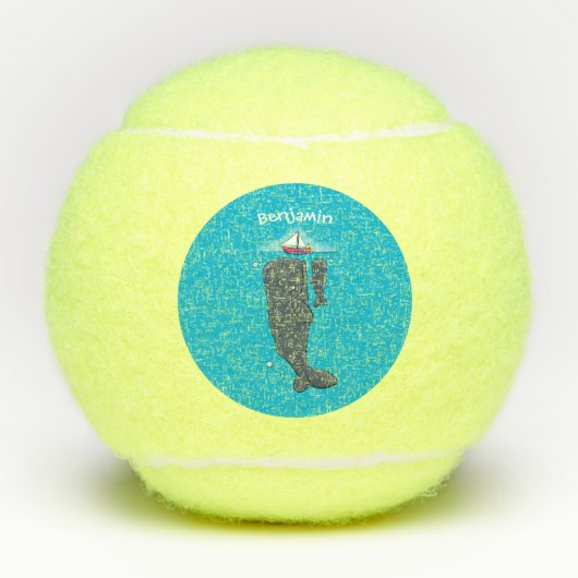 Schildwalvissen en cartoon van zeilboten tennisballen (Voorkant)