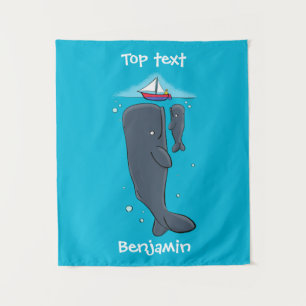 Schildwalvissen en cartoon van zeilboten wandkleed