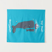 Schildwalvissen en cartoon van zeilboten wandkleed (Voorkant (horizontaal))