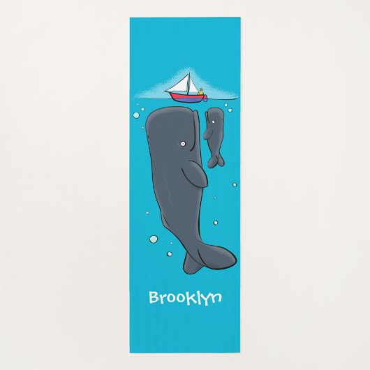 Schildwalvissen en cartoon van zeilboten yogamat (Achterkant)