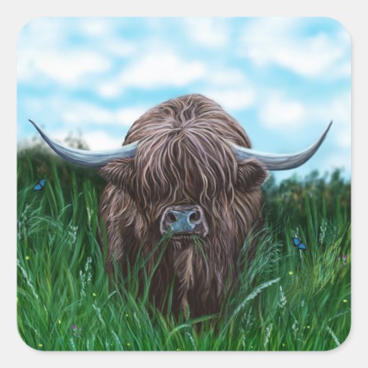 Schilting van de Schotse hoogland-Koe Vierkante Sticker (Voorkant)