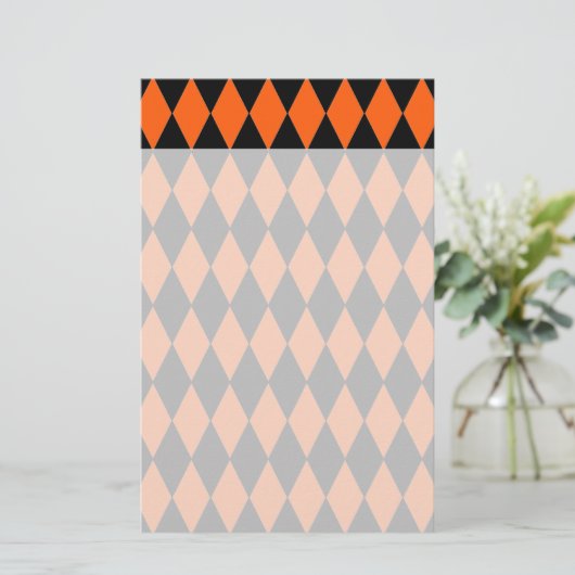 Schimmelachtig Oranje en zwart Diamond Harlequin P Briefpapier (Staand voorkant)