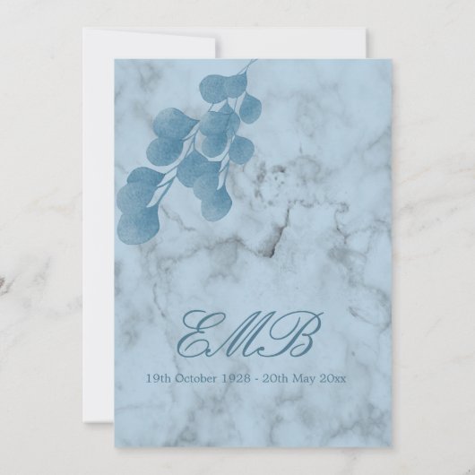 Schimmelblauw Eucalyptusviering van het leven Kaart (Achterkant)