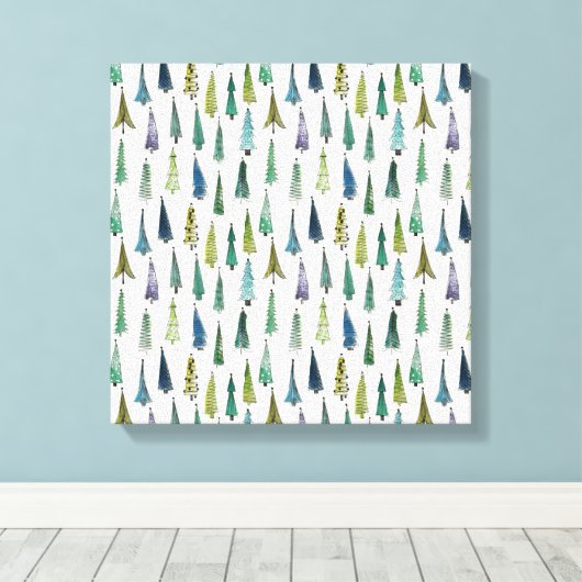 Schimmelige kerstbomen (schilderkunst) canvas afdruk (Insitu (Houten vloer))