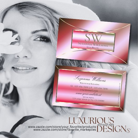 Schimmelige roze groene gradiënt met monogram Flas Visitekaartje