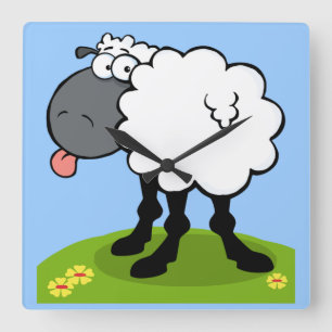 schimmelige schaap die de tong uitsteekt vierkante klok